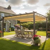Hartman Roma 4m x 3m Canopy Pergola in Bronze with Rear and Side Curtain image