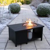 Wood Effect Bronze Rectangular Gas Firepit Table with Glass
