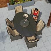 Boston 6 Seater Oval Rattan Outdoor Furniture Set with Lazy Susan