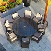 Cairo 8 Seater Round Rattan Dining Set with Choc Table with Quick Dry Back Cushions