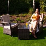 Cairo Side Table Rattan Bistro Garden Set with Quick Dry Cushions - Brown