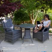 Chicago Rattan Round Bistro Set in Grey With Back Cushion