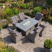 California High Back 6 Seat Dining Set with Rectangular Firepit Table