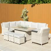 Hamilton Rattan Corner Dining Set with Rectangular Gas Firepit Table and Armchair (Left Hand Side)