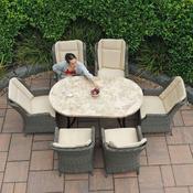 Bantry 160cm Marble Outdoor Furniture Table with 6 Boston Rattan Chairs - Brown