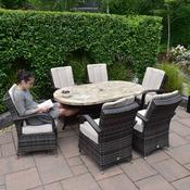 Bantry 160cm Marble Outdoor Dining Table with 6 Cairo Chairs - Chocolate