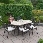 Bantry 160cm Marble Outdoor Dining Table with 6 Hampshire Cast Alu Chairs - Bronze