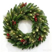 60cm Everglen Christmas Wreath with 40 Warm White LEDs, Cones and Berries image
