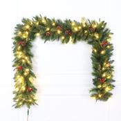 9ft (270cm) Everglen Christmas Garland with Warm White LEDs, Cones and Berries image