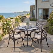 Opal 4 Seat Round Cast Aluminium Garden Dining Set in Bronze with Cushions image