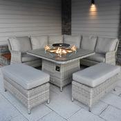 Hamilton Firepit Corner Bench Rattan Set with Square Table with BBQ Grill image