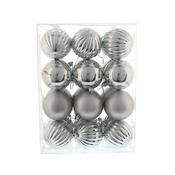 Pack of 24 x 7cm Mixed Finish Christmas Decorations - Balls - Silver