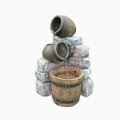 Medium 2 Pots &amp; Wooden Barrel Water Feature