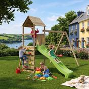 Little Glen Max-Play 2.2 Open Treenhouse with 2 Swings, Climbing wall and Green Slide image