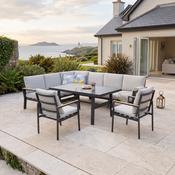 Toreno Corner Dining Set with Polywood Armrest &amp; Ceramic Glass Table