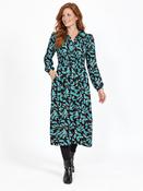 Leaf Print Shirred Button Dress – Green
