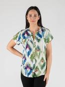 WHITE MULTI B29900  DIAMOND PRINT DOBBY BLOUSE ROUND NECK