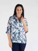 B30713  Navy Abstract Print Blouse with ¾ sleeves – Navy &amp; White