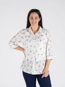 B30740  WHITE LILAC PRINTED SCHIFFLY BLOUSE 3/4 LILAC PRINT
