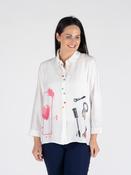 B30757  COSMETICS PRINT BLOUSE FANCY BUTTON LONG WHITE