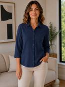 B31334  Blouse With Collar And Pocket 3/4 Sleeve NAVY image