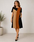 Colour Block Suedette Dress Brown/Black image
