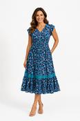 Floral Lace Detail Dress Teal/Navy image