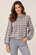 Balloon Sleeve Grid Sweater – Grey