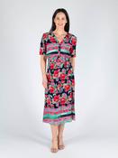 RED MULTI D29890  FLORAL PRINT DRESS WITH BUTTON PLACKET V