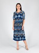 BLUE MULTI D29893  TROPICAL PRINT DRESS WITH ROUND NECKHALF