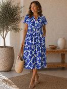 D30771  FLOWER PRINT TIERED SHORT DRESS SHORT SL BLUE PRINT image