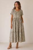 D30797  ABSTRACT PRINT CRINKLE DRESS WITH SHORTS MOCHA PRINT image