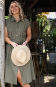 Linen Look Button Front Dress with Belt D30827 – Khaki image