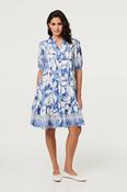 Blue Leaf Shirt Dress D523543 BLUE image
