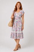 Paisley Cap Sleeve Lace Trim Dress D525952 WHITE