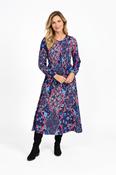 Floral Print Shirred Dress – Navy
