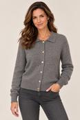 Gold Button Collar Cardigan – Grey Marl