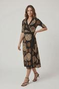 Spot Circle Print Wrap Dress D182380 Black/Camel