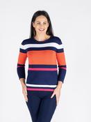 Round Neck 3/4 Sleeve Striped Jumper Ju30496 Navy Multi