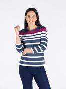 JU30498  ROUND NECK 3/4 SLEEVE STRIPED JUMPER DENIM CERISE image