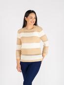 JU30654  WIDE STRIPE ROUND NECK JUMPER 3/4 SLEEVE OATMEAL WHITE