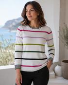 JU31313  MULTI STRIPE CONTRAST JUMPER ROUND NECK IVORY MULTI image