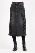 Embroidered Denim Midi Skirt – Black image