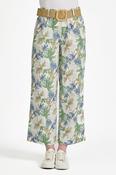 PALM PRINT TROUSER WITH BELT GREEN