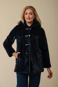 Faux Fur Hooded Coat - NAVY