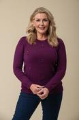 Flower Embellsihment Roundneck Knit PURPLE