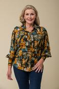 Autumn Leaf Blouse Teal/Mustard