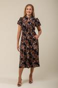 Leaf Print Dress D180378 BROWN