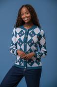 Pearl Button Argyle Cardigan – Blue