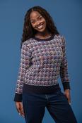 Grid Bouclé Sweater – Navy